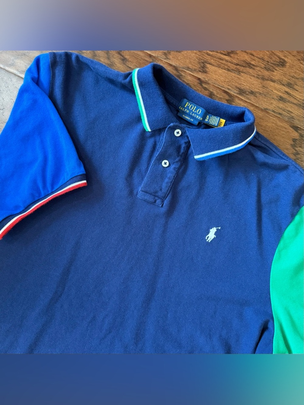 Polo Ralph Lauren Classic Fit Colorblock Mesh Polo Shirt Navy Blue Men’s XL